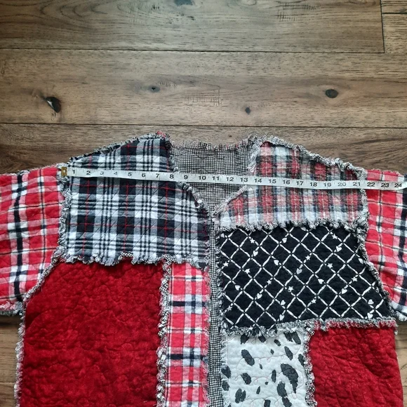 Patchwork Rag Quilt Upcycled Open Front Oversized Jacket - Picture 12 of 16